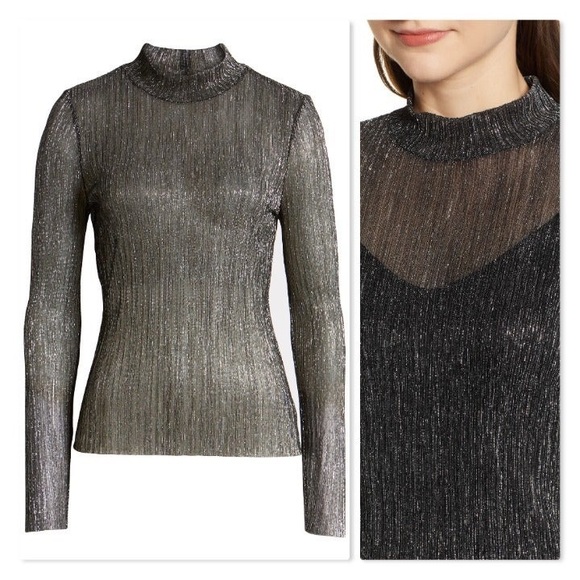 Metallic Turtleneck Top in Metallic Black - Picture 2 of 3